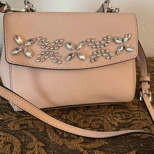 Michael Kors Pink Saffiano Leather Jeweled  Crossbody Bag .